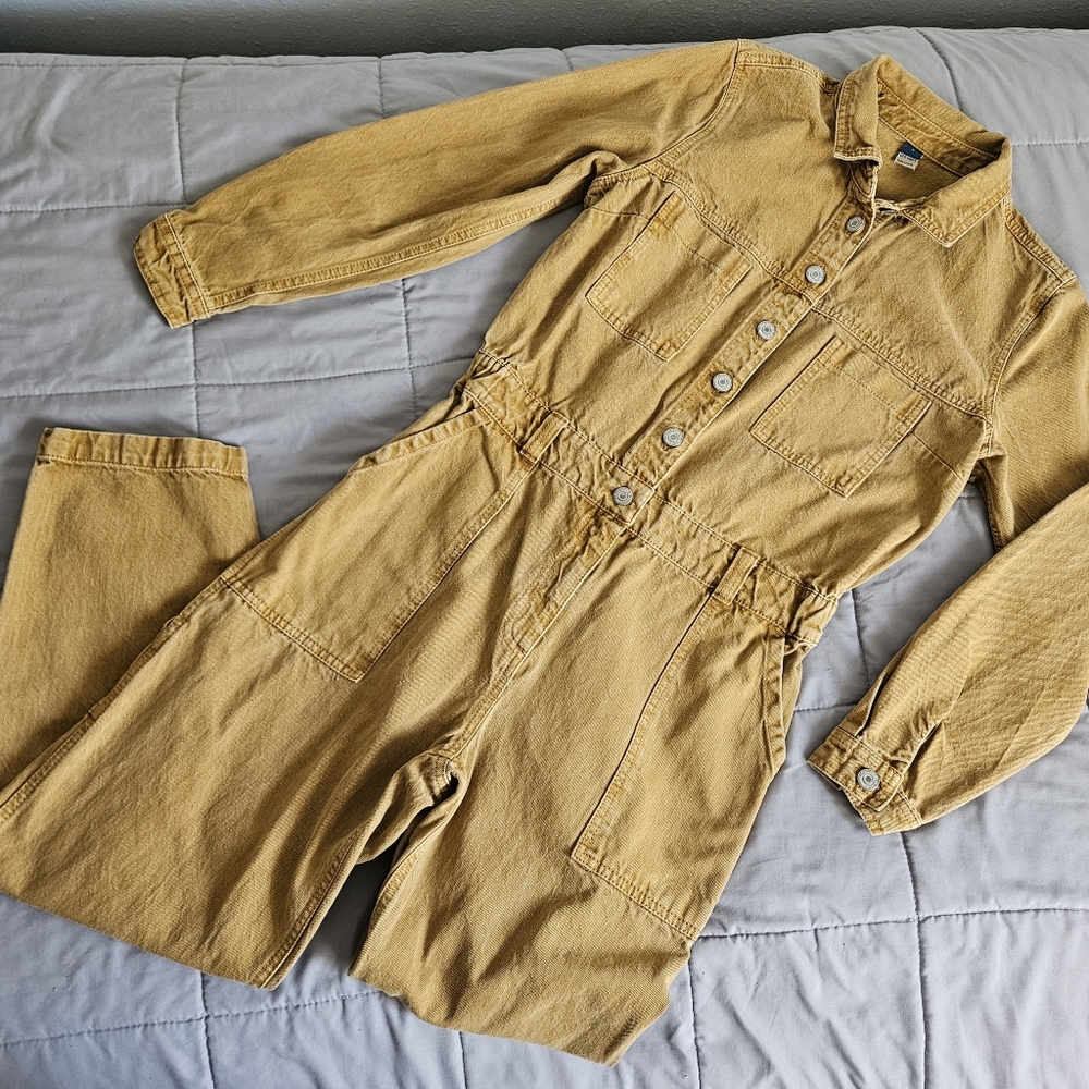 Old Navy Golden Sienna Yellow Brown Women's Small Cotton Denim Utility Overalls